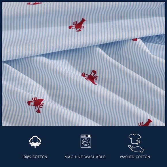 Nautica Lobster Walk Twin XL Flat Sheet 100% Cotton , Lightweight & Breathable - Picture 4 of 5